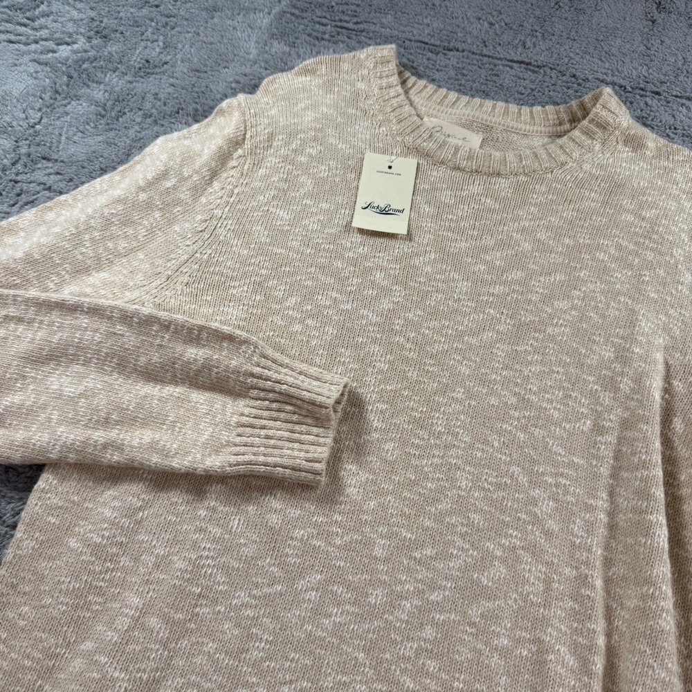 Lucky Brand Mens Tan Marled Cotton Wool Blend Crewneck Sweater Medium NWT